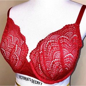 Victorias Secret 38D Unlined Bra Red Lacey Sheer Underwire Full Coverage